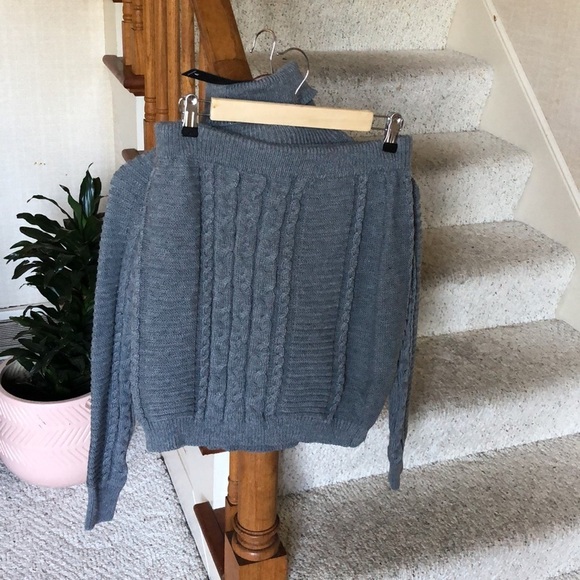 NWT (2) Lulus Gray Chunky Cable Knit Sweater Skirt Set XL - Picture 7 of 11